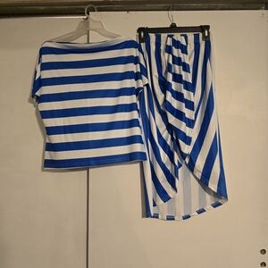 Blue and White Striped Top and Skirt Set